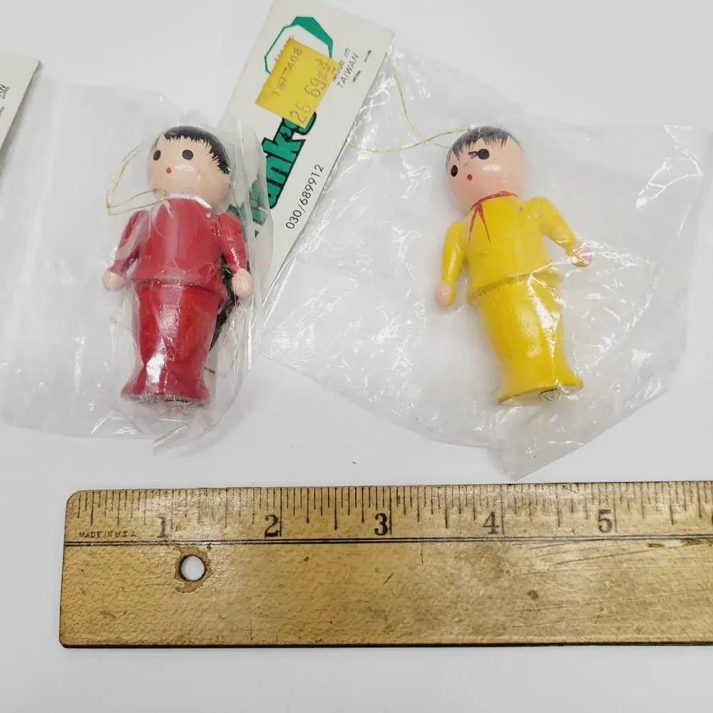 VTG Franks Hand Painted Wooden Ornaments Lot Of 2 Women Ladies Craft Wood NOS